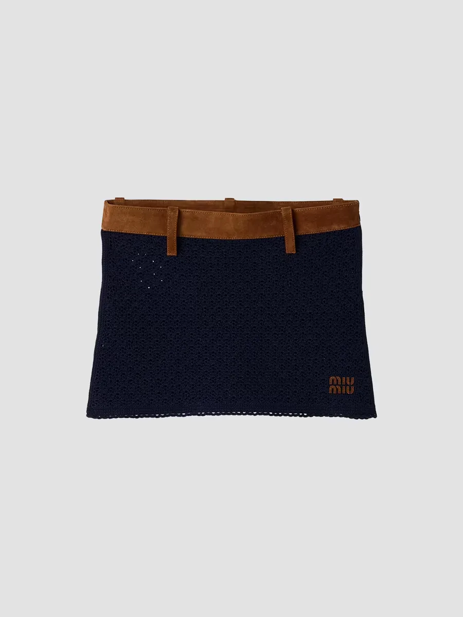 Cotton Crochet and Suede Mini Skirt by Miu Miu