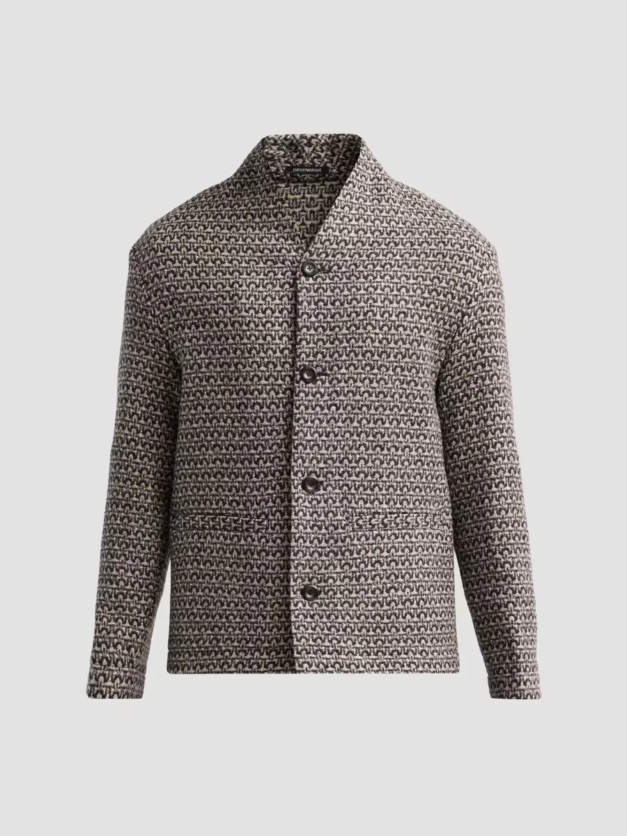 Emporio Armani Geo Tweed-Effect Wool Cardigan Jacket by Armani