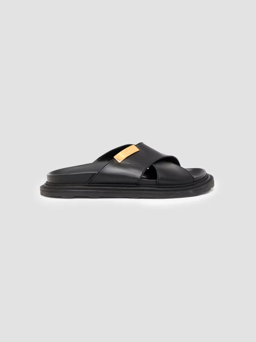 Faux-Leather Mule Sandals by Moschino