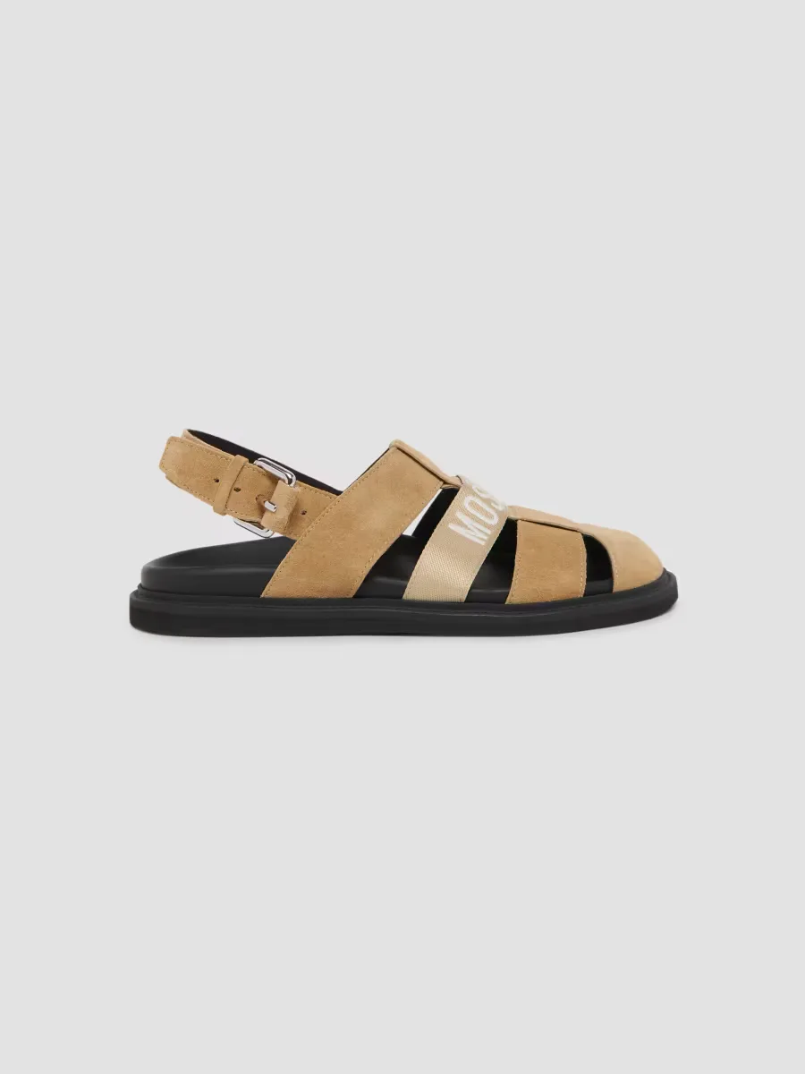 Logo Suede Fisherman Sandals by Moschino