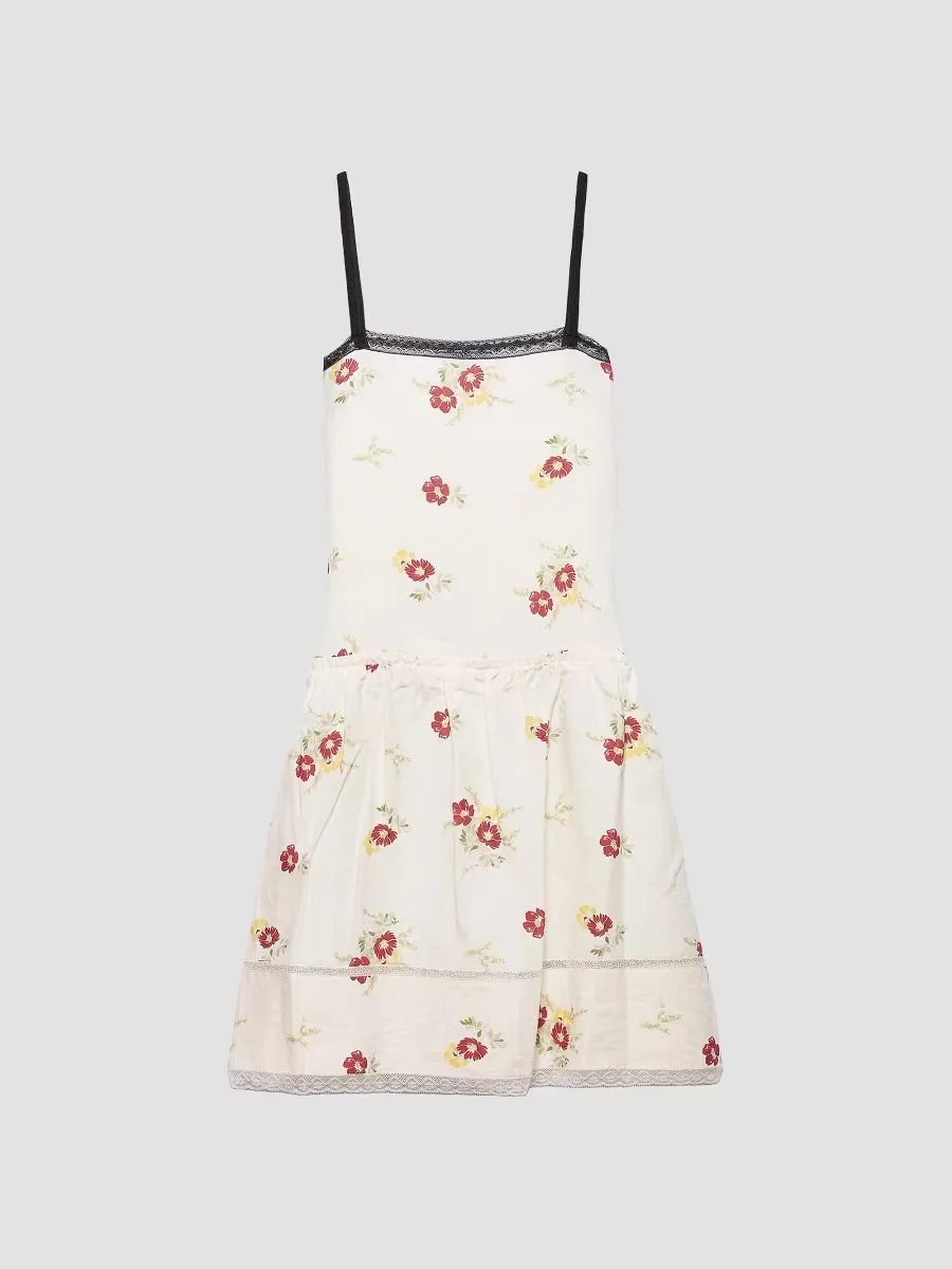 Embroidered Linen Mini-Dress with Floral Motif by Prada