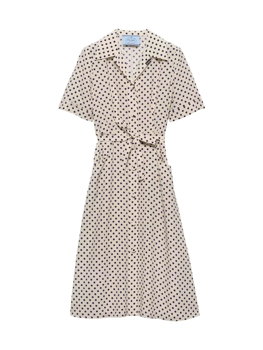 Polka-Dot Print Marocain Shirt Dress by Prada