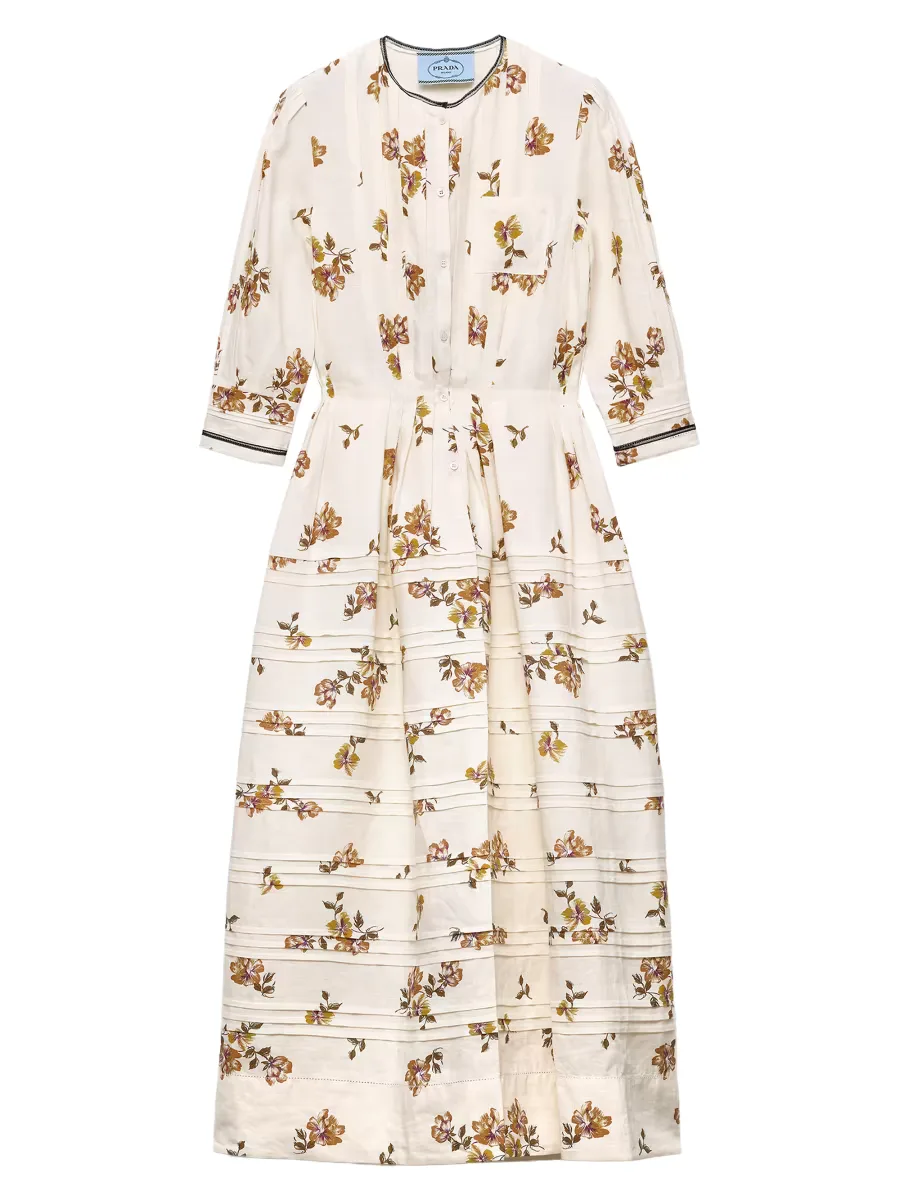 Long Printed Linen Dress