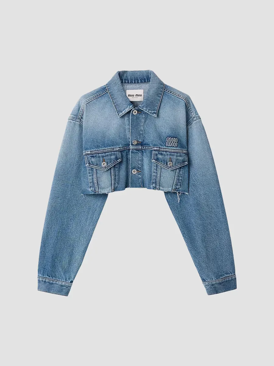 Cropped Washed Denim Jacket by Miu Miu