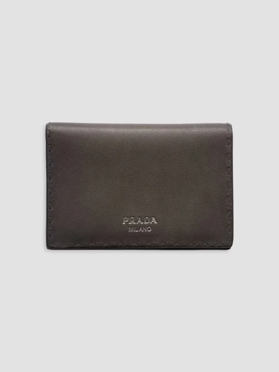Antiqued Leather Card Holder by Prada