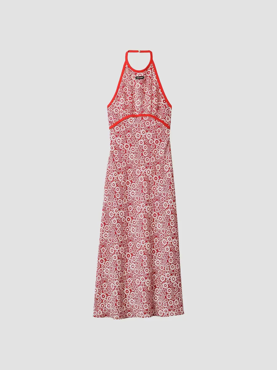 Long Floral Print Crepe De Chine Dress by Miu Miu