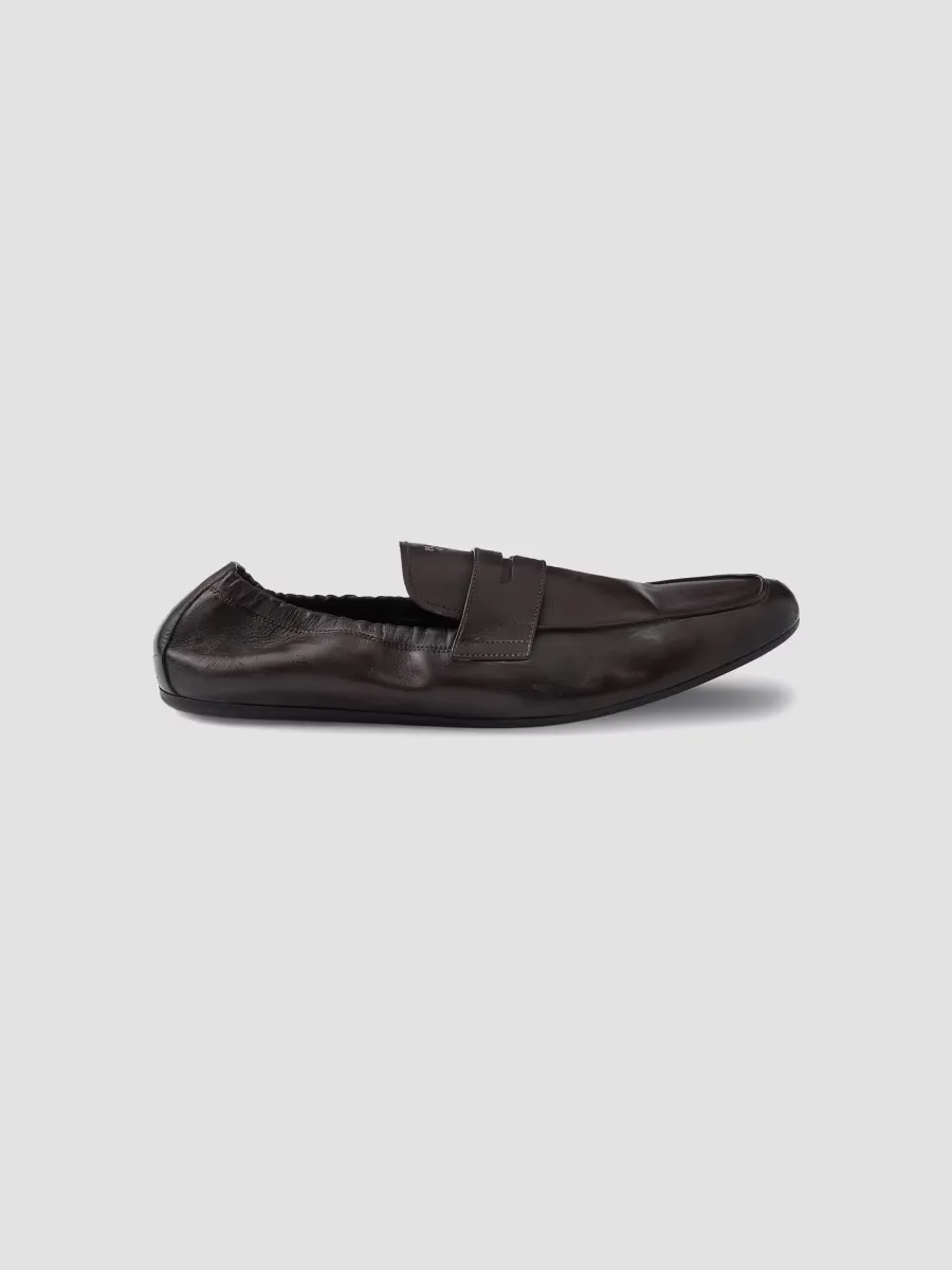 Shuffle Antiqued Leather Loafers by Prada