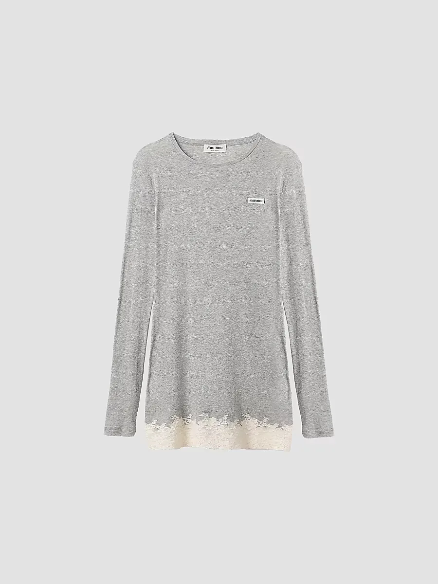Ribbed Jersey and Lace Dress by Miu Miu