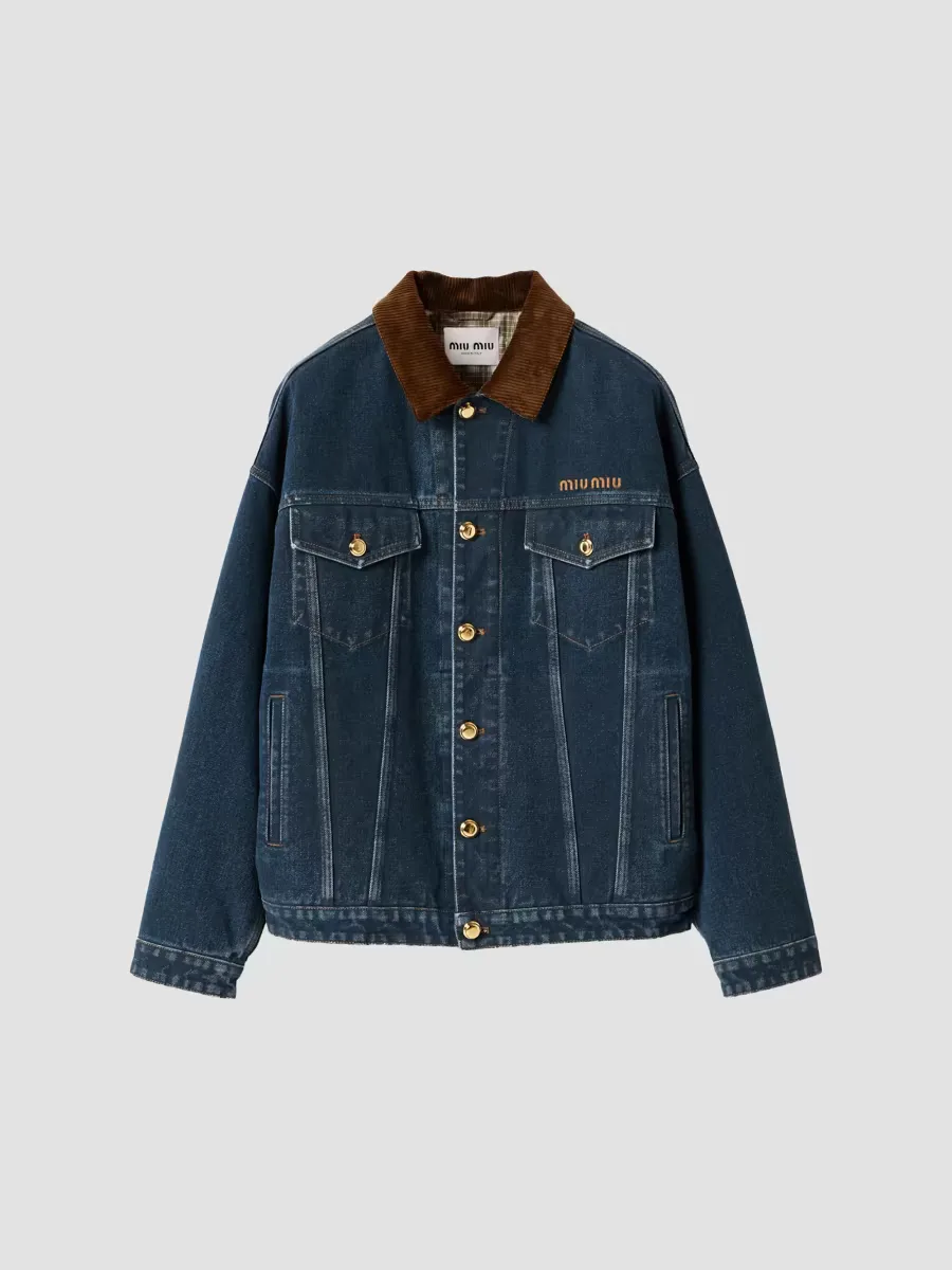 Flocked Denim and Velvet Blouson Jacket by Miu Miu