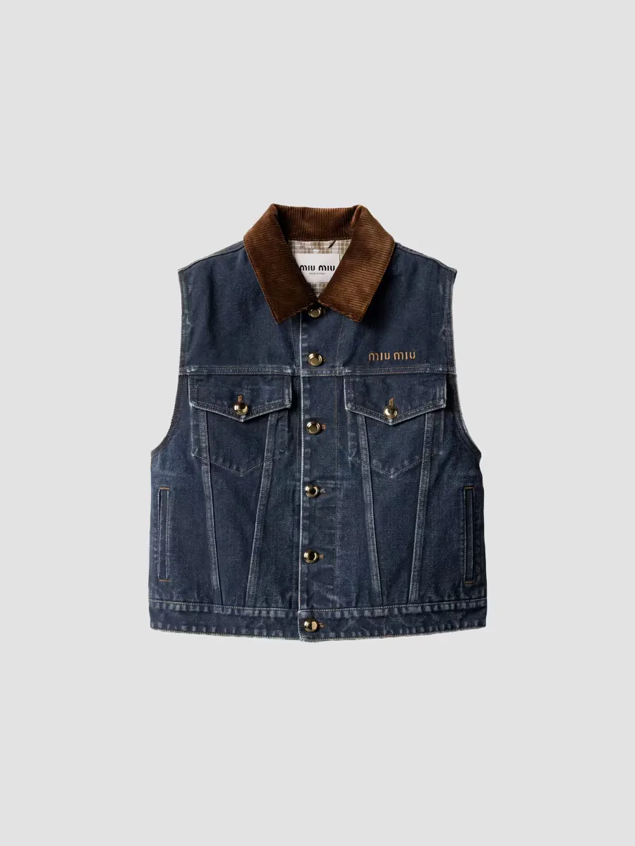 Flocked Denim and Velvet Vest by Miu Miu