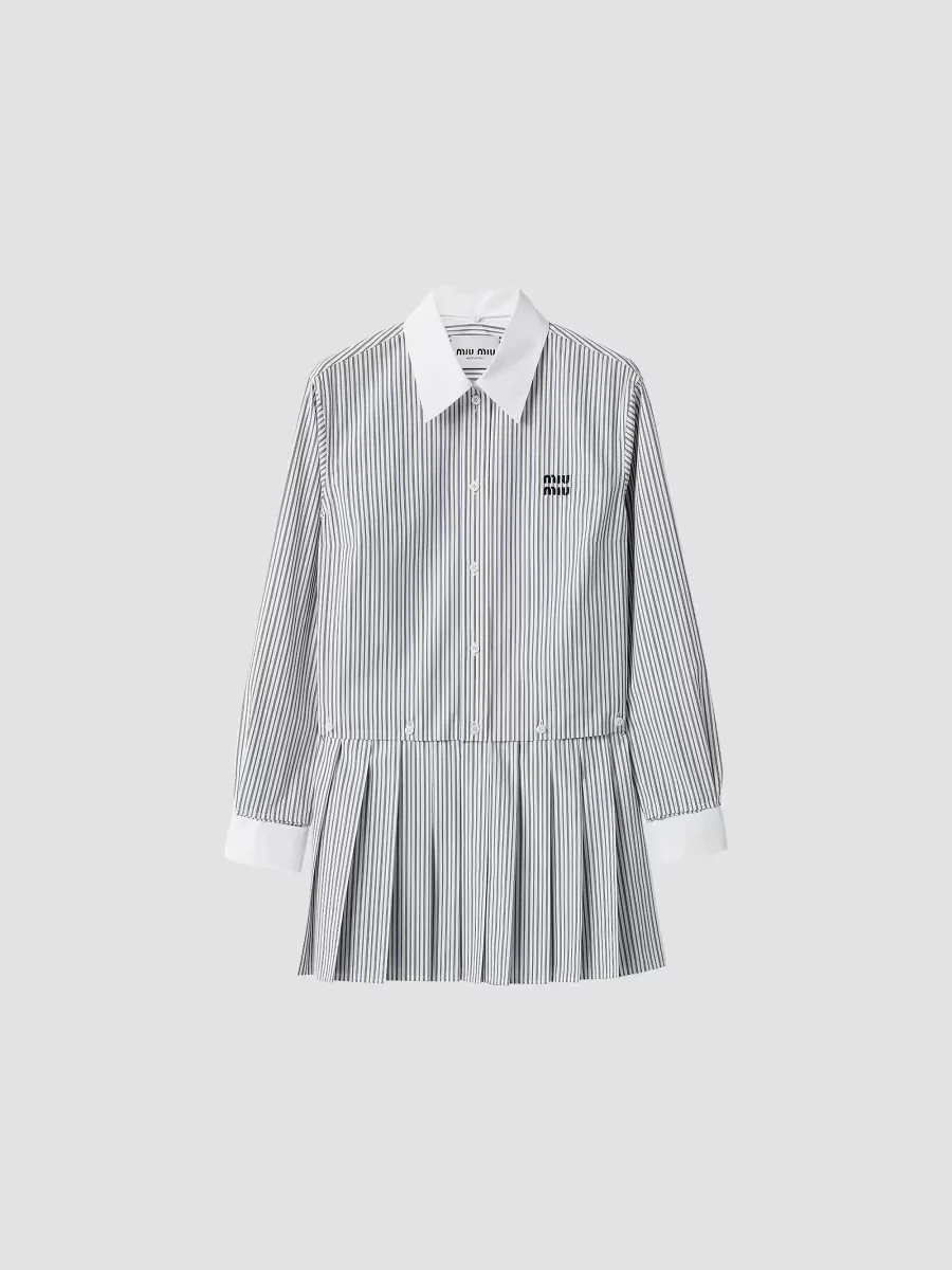 Pleated Striped Poplin Mini-Dress by Miu Miu