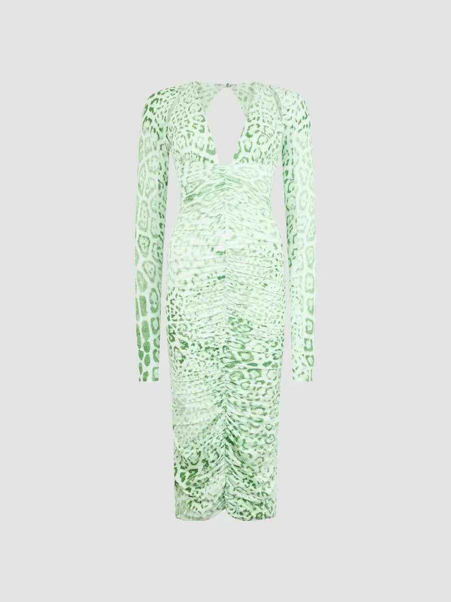 Leopard-Print Ruched Midi Dress by Roberto Cavalli