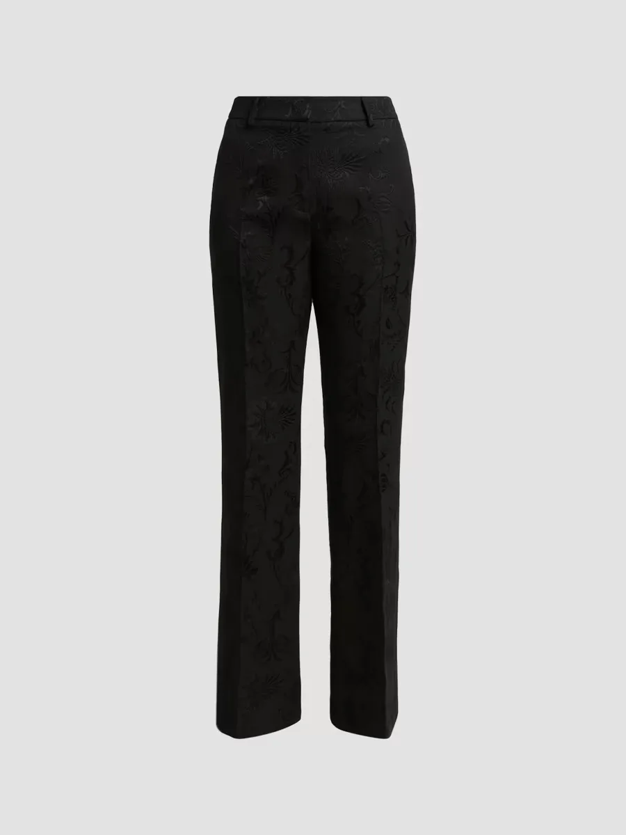 Floral Jacquard Boot-Cut Trousers