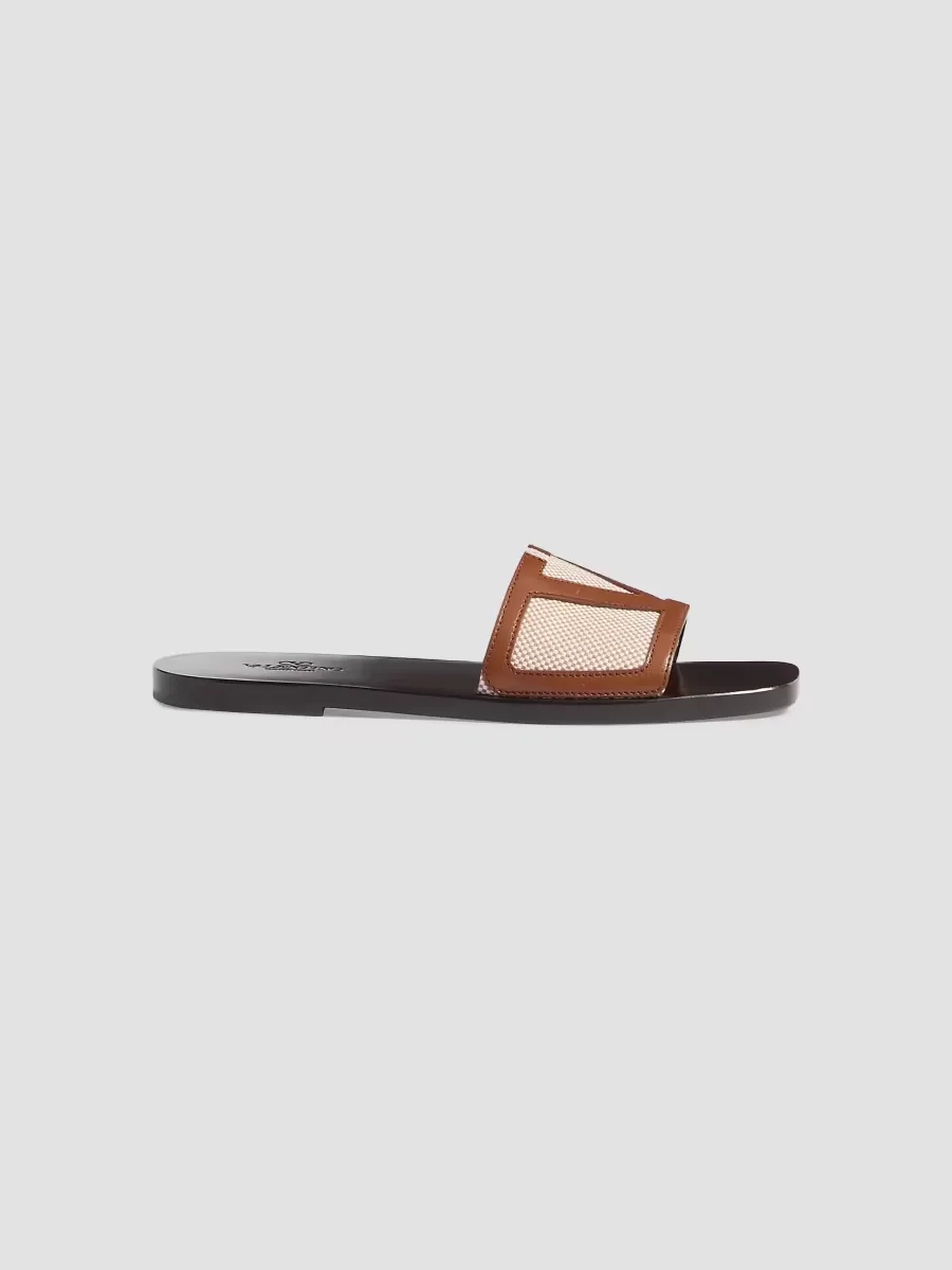 Viva Superstar Slide Sandals in Canvas and Nappa by Valentino