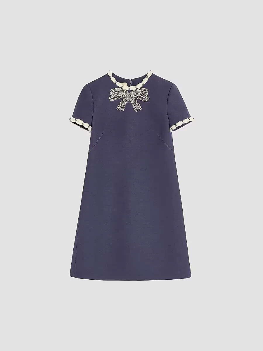 Embroidered Crepe Couture Short Dress