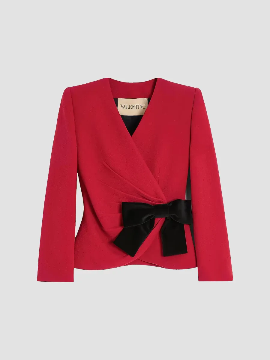 Wool Crepe Jacket with Contrasting Bow by Valentino