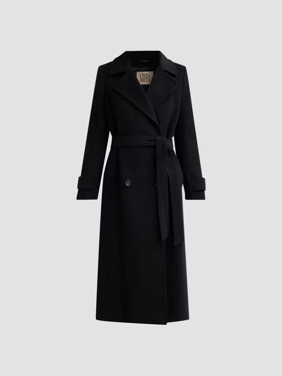 Virgin Wool Double-Breasted Longline Coat by Cinzia Rocca