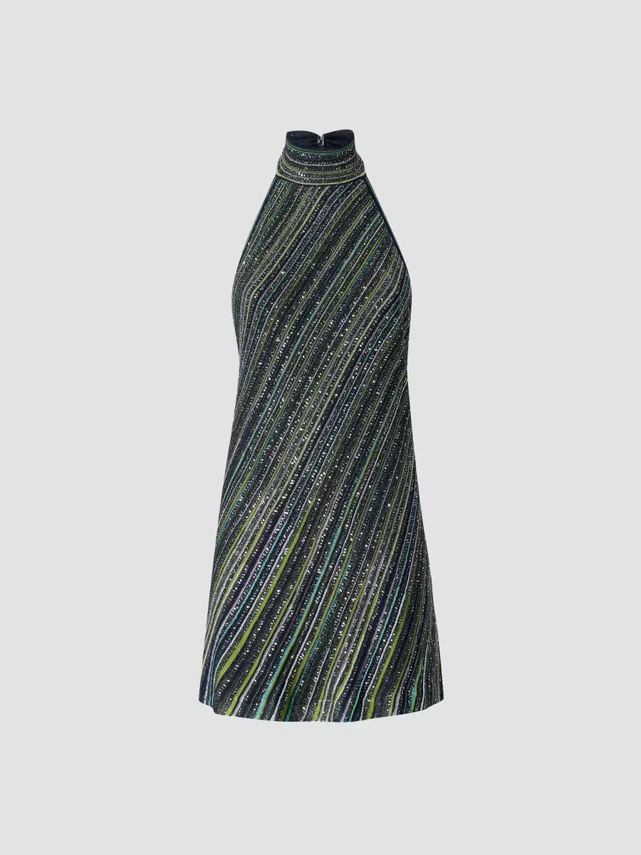 Sequined Stripe Halter Mini Dress by Missoni