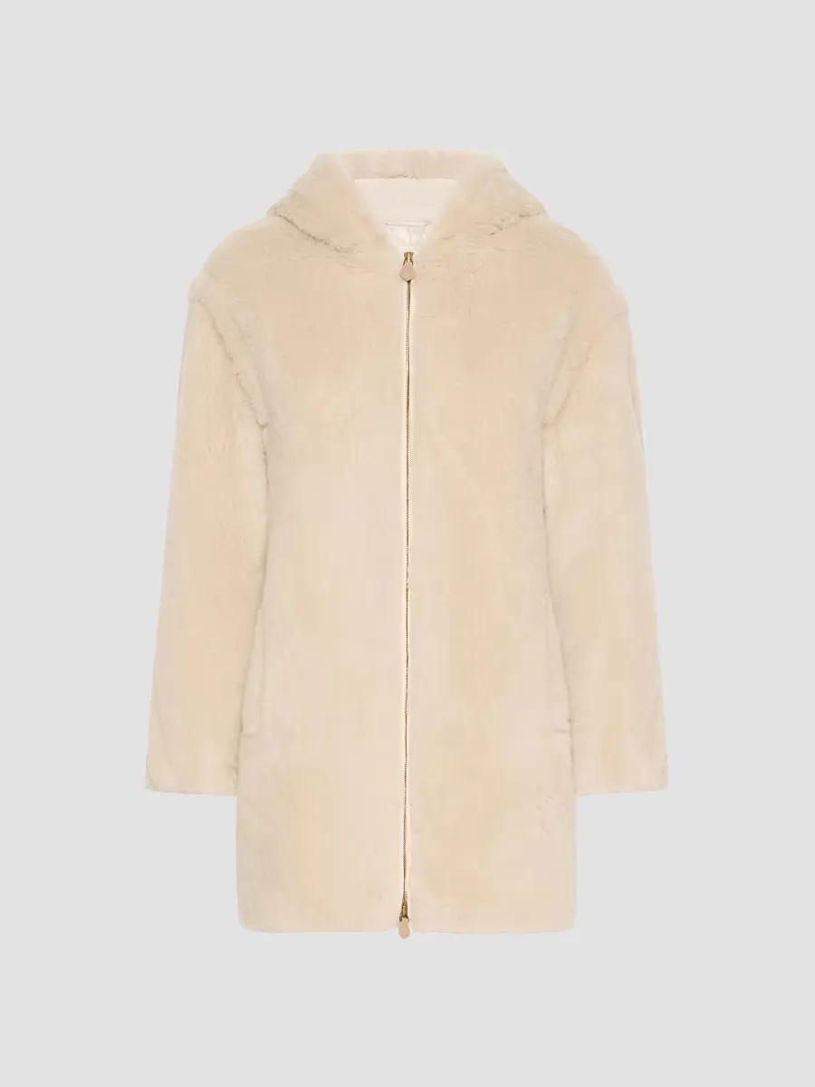 Alpaca and Wool Teddy Fabric Hooded Coat by Max Mara