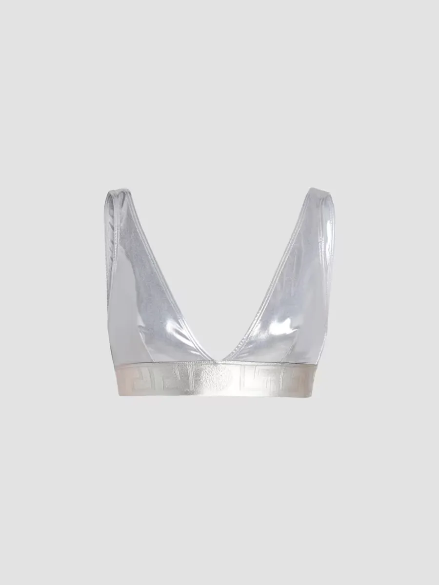 Laminated Metallic Bikini Top by Versace