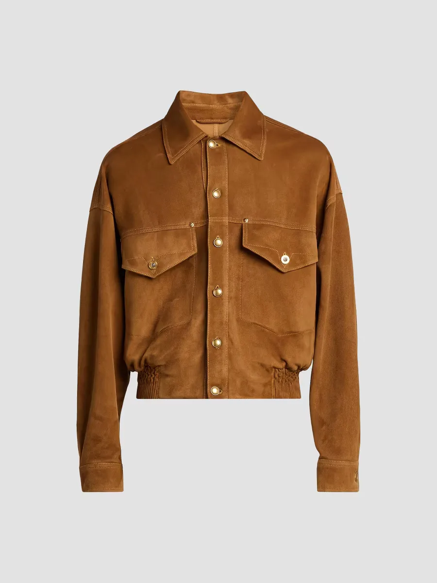 Suede Drop-Shoulder Blouson Jacket by Versace