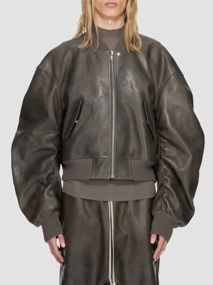 Secchia Flight Leather Bomber Jacket by Rick Owens