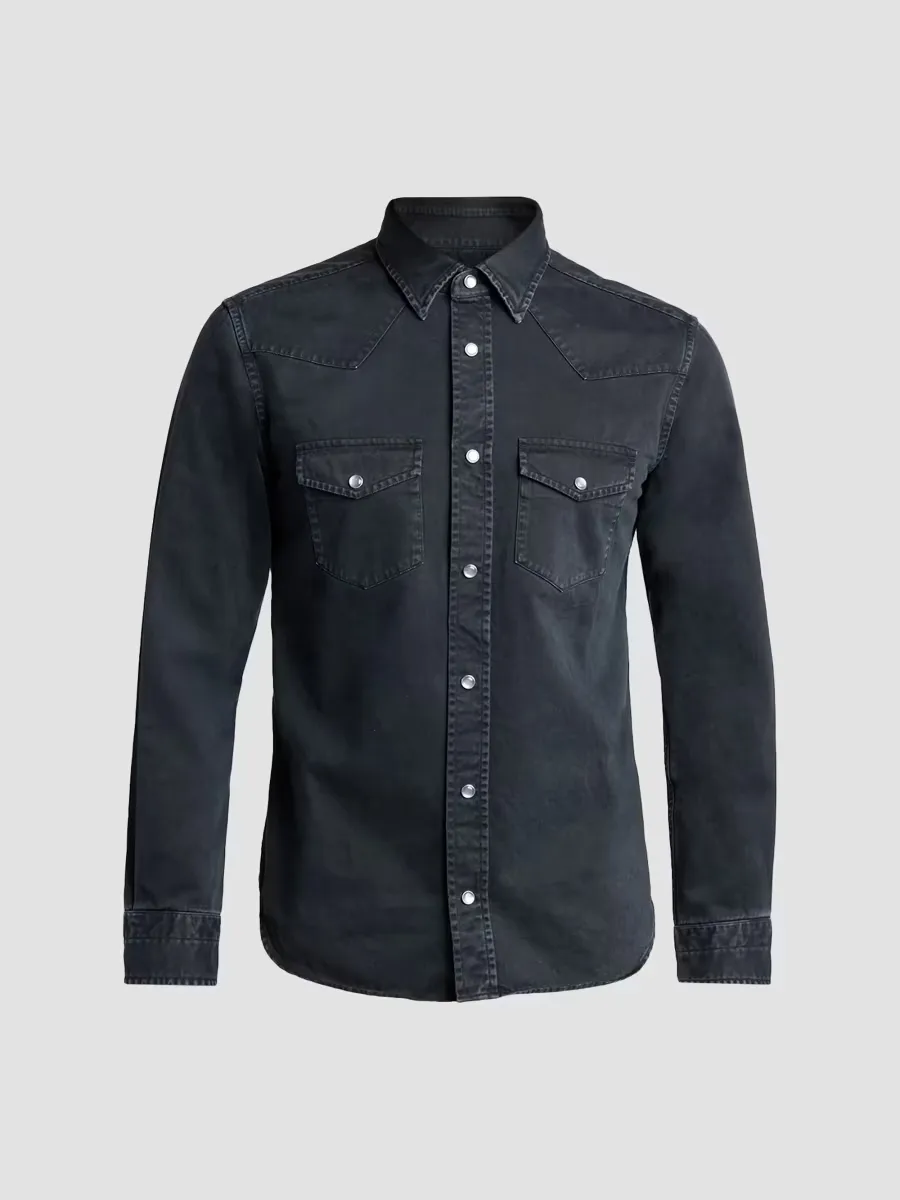 Peached Twill Denim Western Shirt
