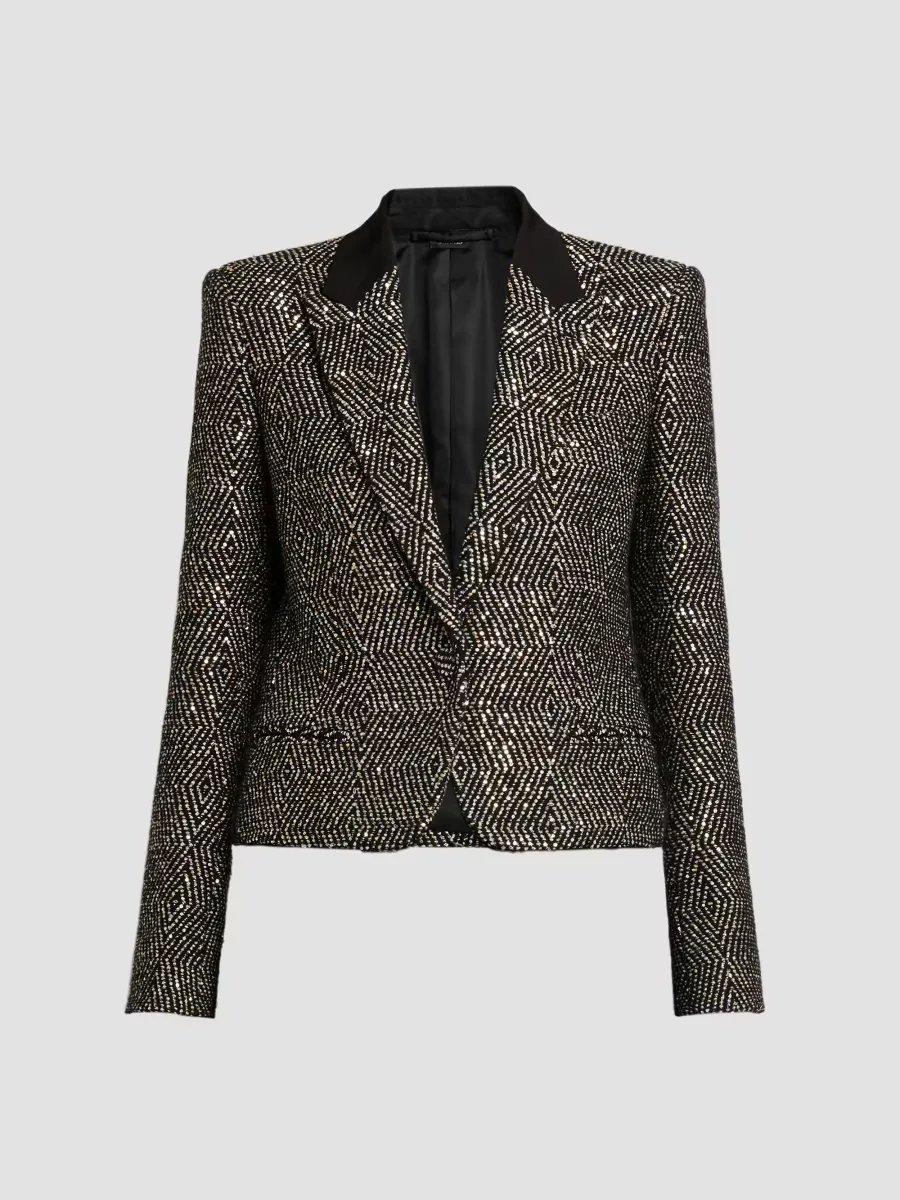 Sequined Wool-Blend Tweed Crop Boyfriend Jacket by Tom Ford