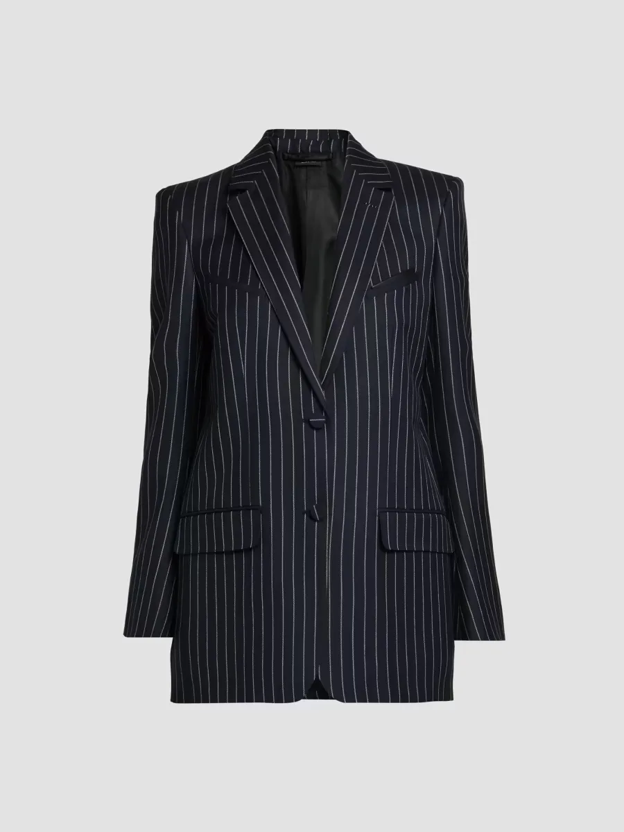 Corded Chalkstriped Wool Blazer