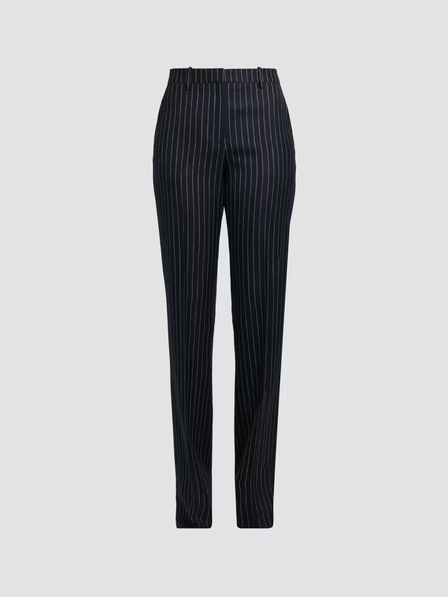 Chalk-Striped Wool Straight-Leg Boyfriend Pants