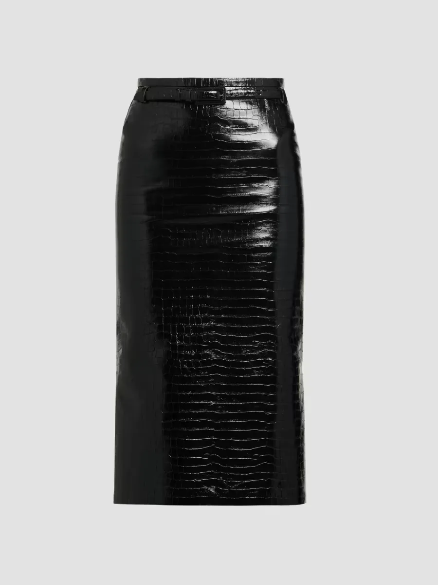 Crocodile-Embossed Leather Midi Skirt by Tom Ford