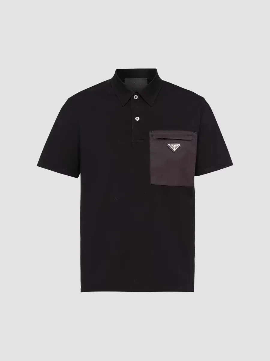 Stretch Cotton Polo Shirt with Nylon Details by Prada