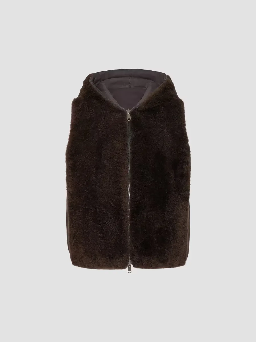 Cashmere Shearling Reversible Hooded Vest by Brunello Cucinelli