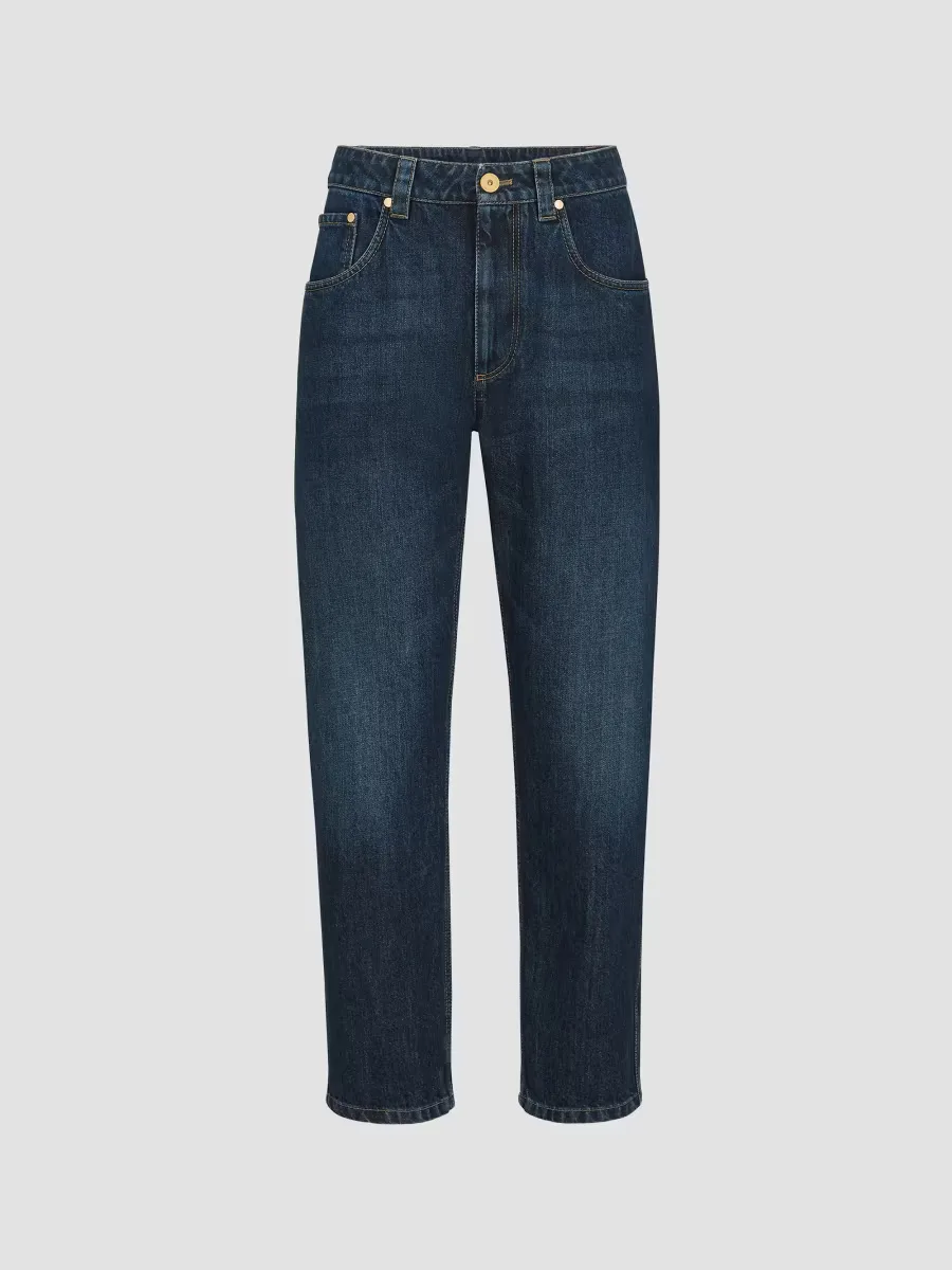 Authentic Denim Straight Trousers with Shiny Bartack by Brunello Cucinelli