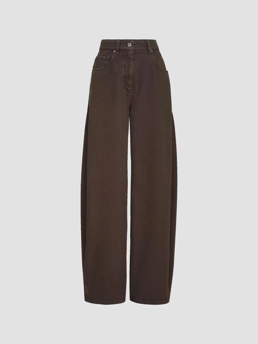 Dyed Denim Wide Jeans with Monili by Brunello Cucinelli
