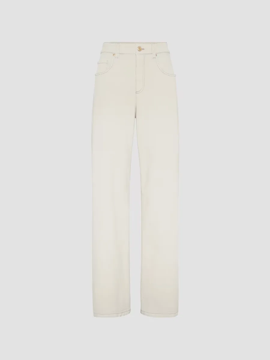 Stretch Dyed Denim Loose Barrel Jeans with Monili
