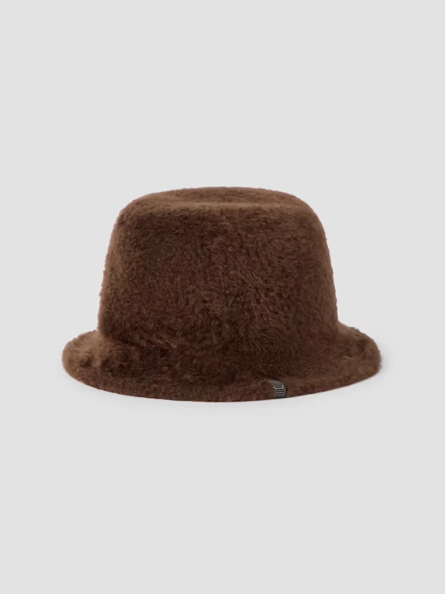 Soft Fuzzy Shearling Bucket Hat with Shiny Band by Brunello Cucinelli