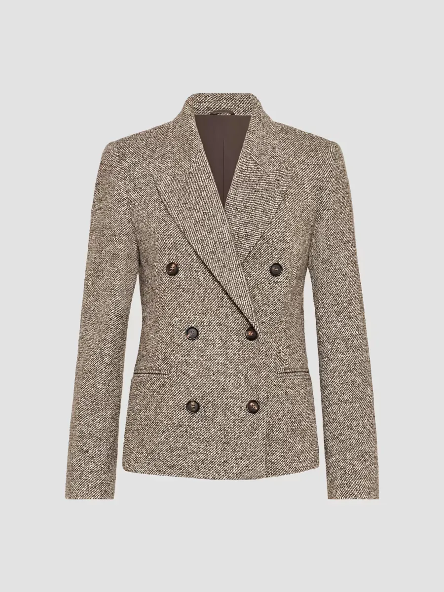 Virgin Wool and Silk Mlange Diagonal Blazer with Monili by Brunello Cucinelli