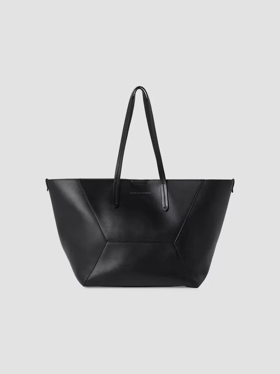 Duo Large Tote Bag in Calfskin with Monili by Brunello Cucinelli