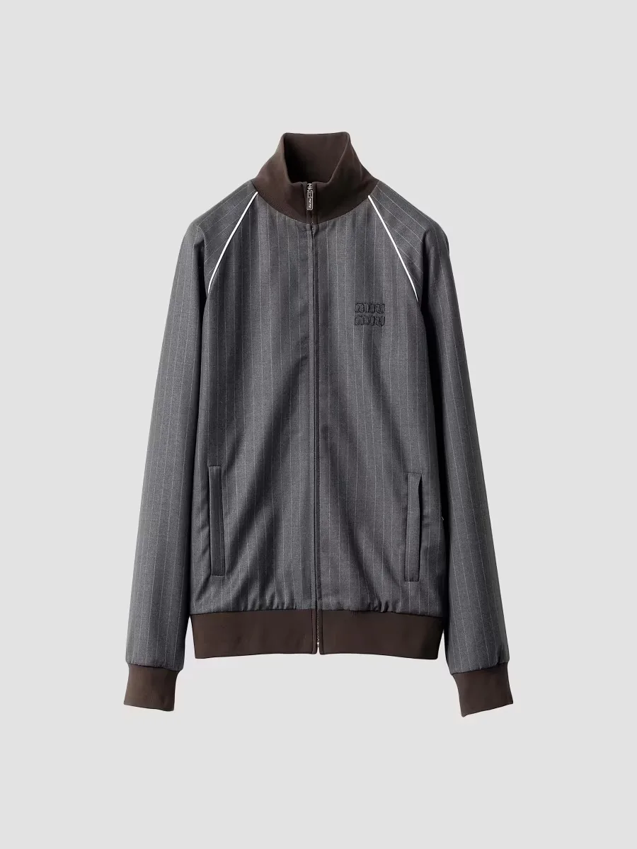 Pinstriped Zipper Blouson Jacket