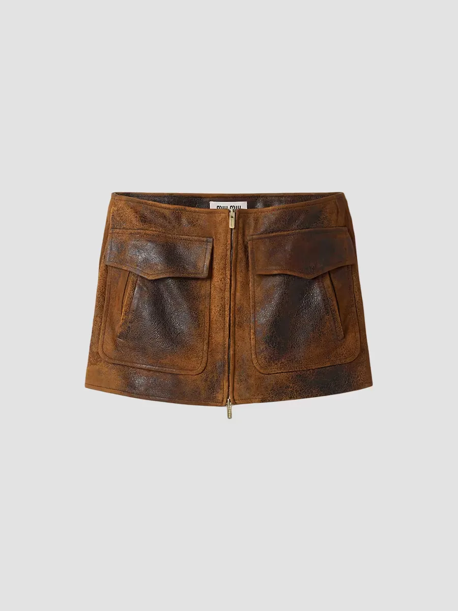 Waxed Suede Leather Mini-Skirt by Miu Miu