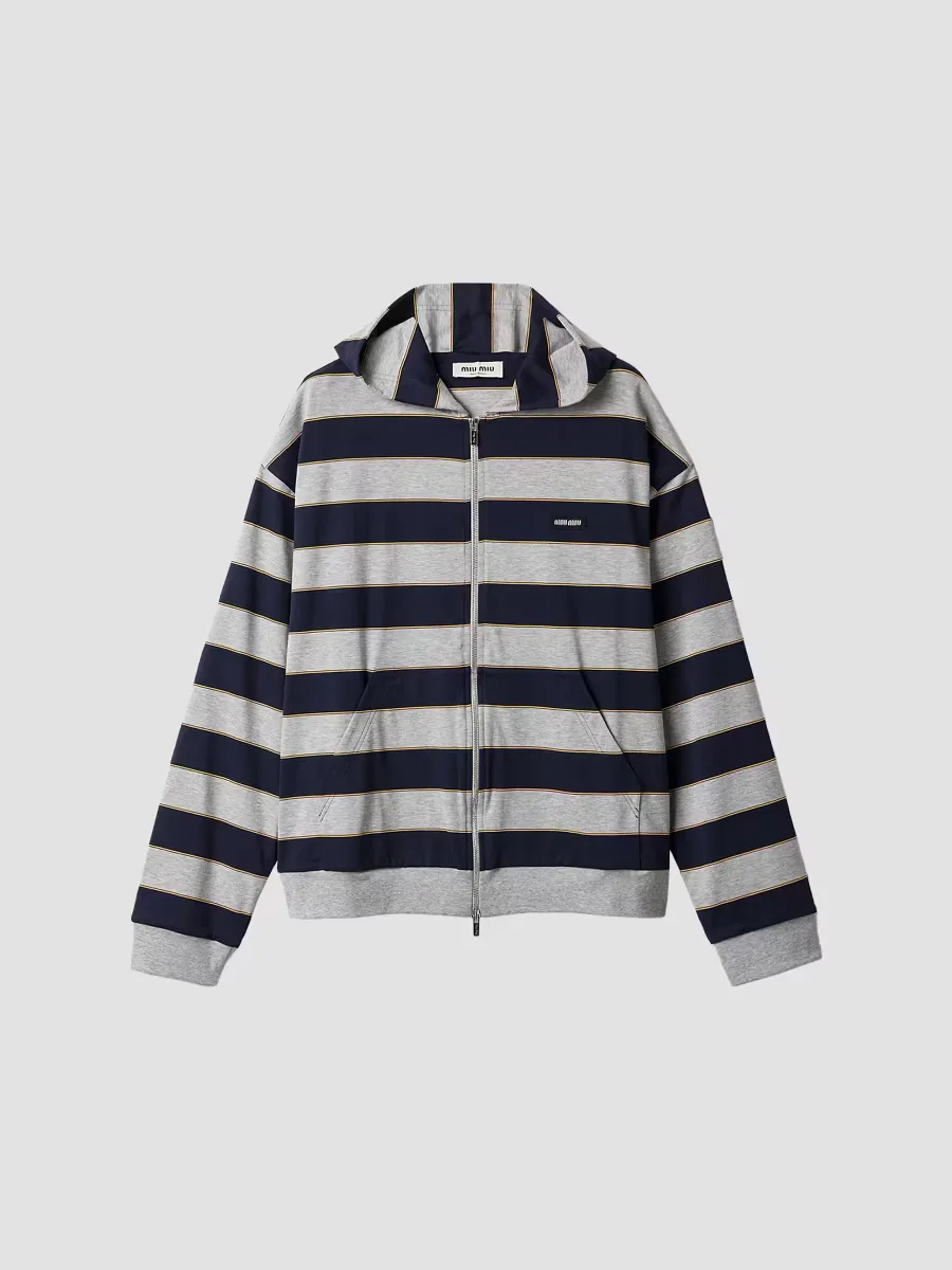 Striped Jersey Hoodie by Miu Miu