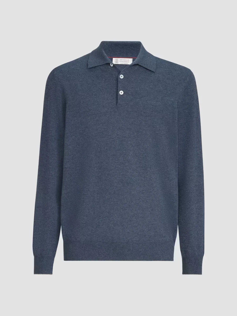 Cashmere Knit Polo Shirt - Denim by Brunello Cucinelli