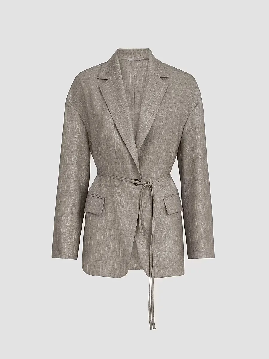 Sparkling Virgin Wool Pinstripe Blazer with Monili by Brunello Cucinelli