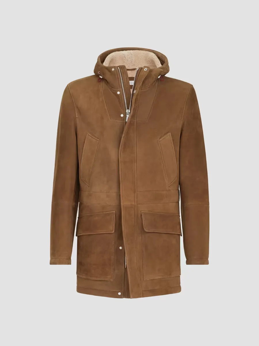 Suede Curly Shearling Parka Jacket