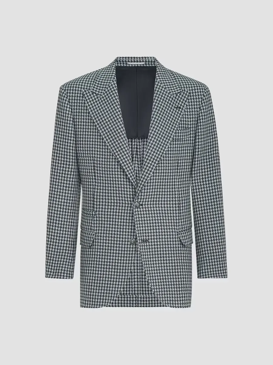 Cashmere Macro Houndstooth Tailor Blazer with Peak Lapels by Brunello Cucinelli