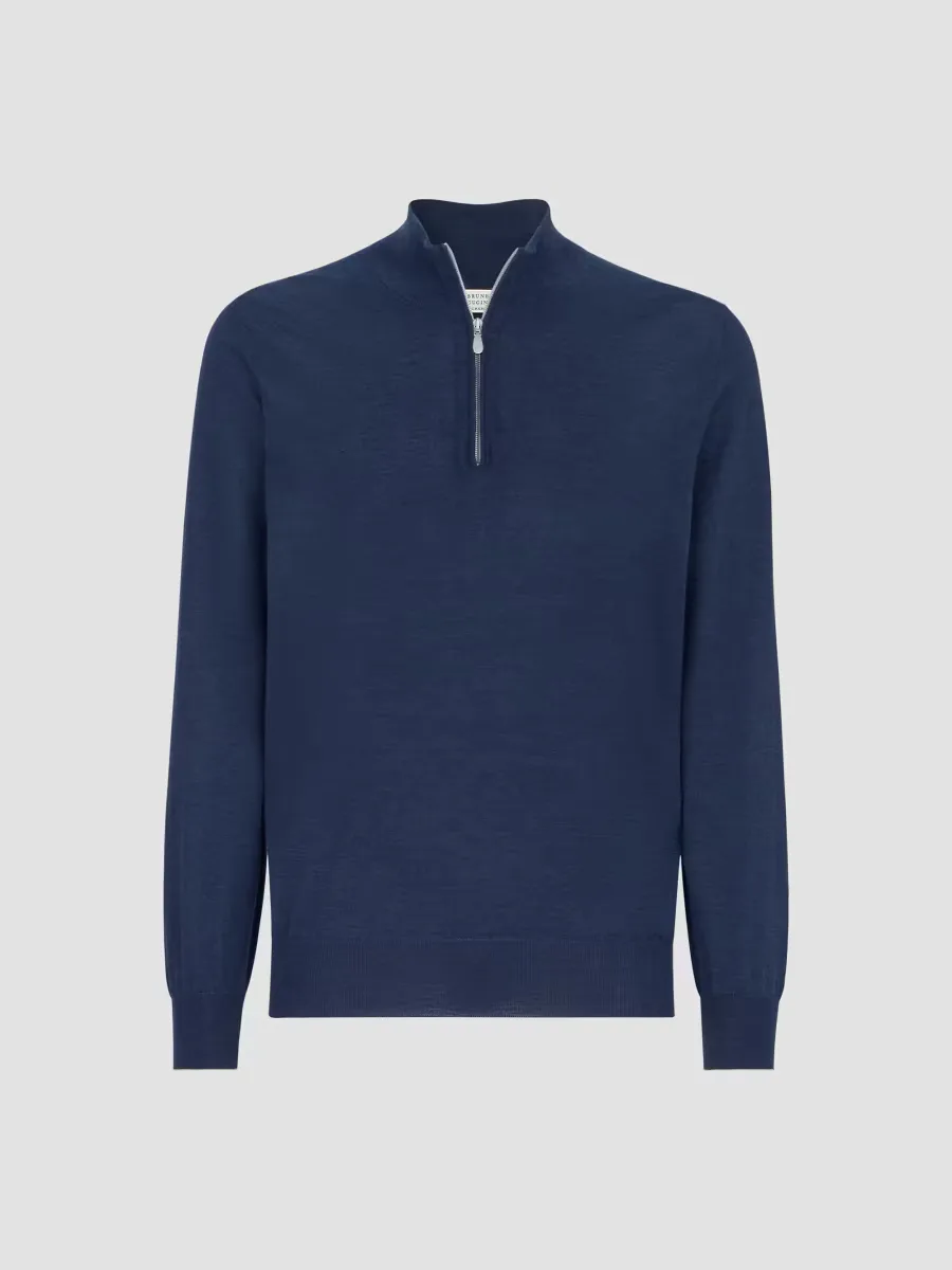 Cashmere, Silk and Linen Lightweight Sweater with Half Zip
