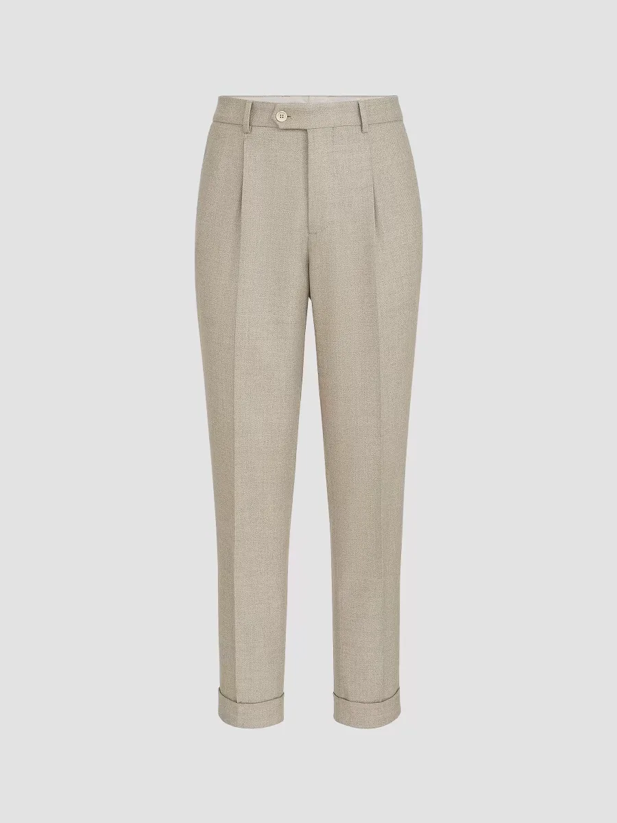 Virgin Wool Moulin Twill Trousers with Pleats