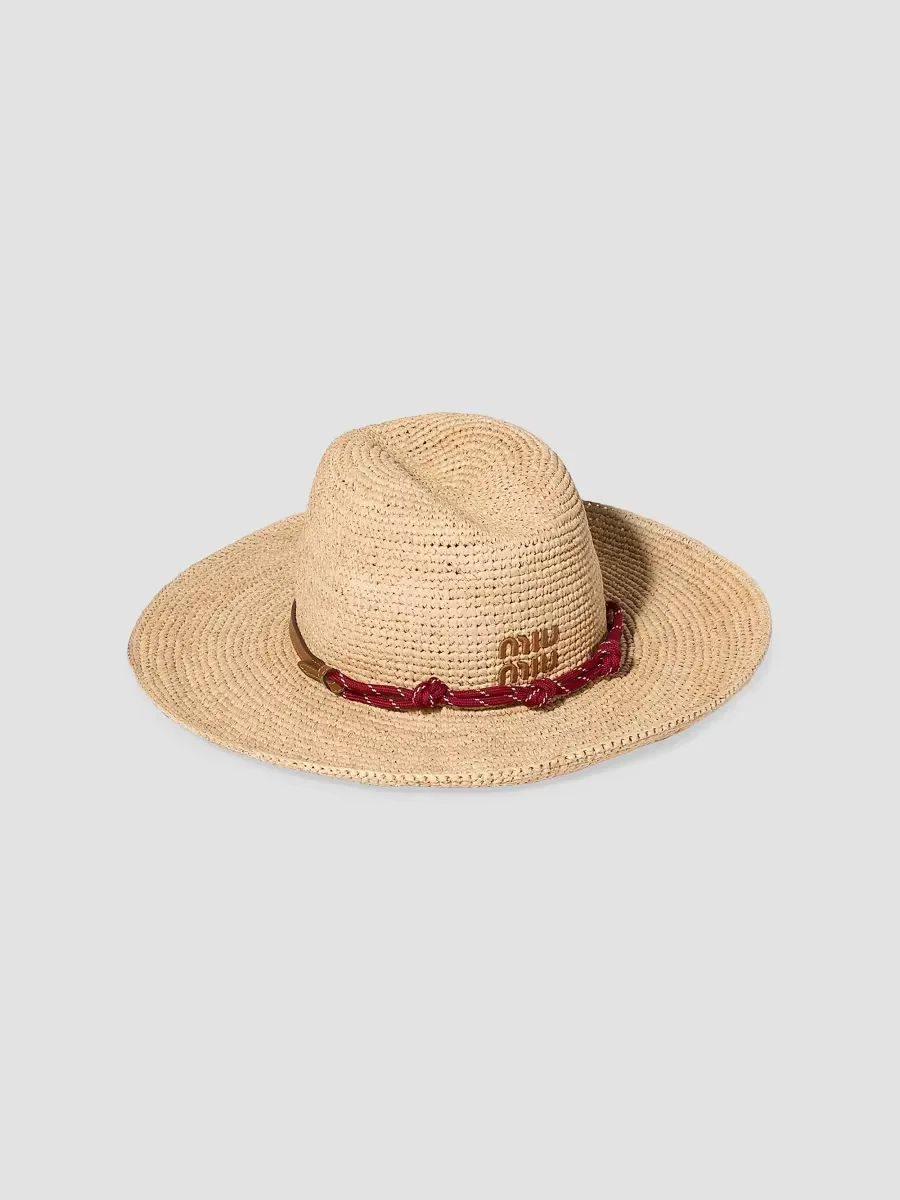 Raffia and Leather Hat by Miu Miu