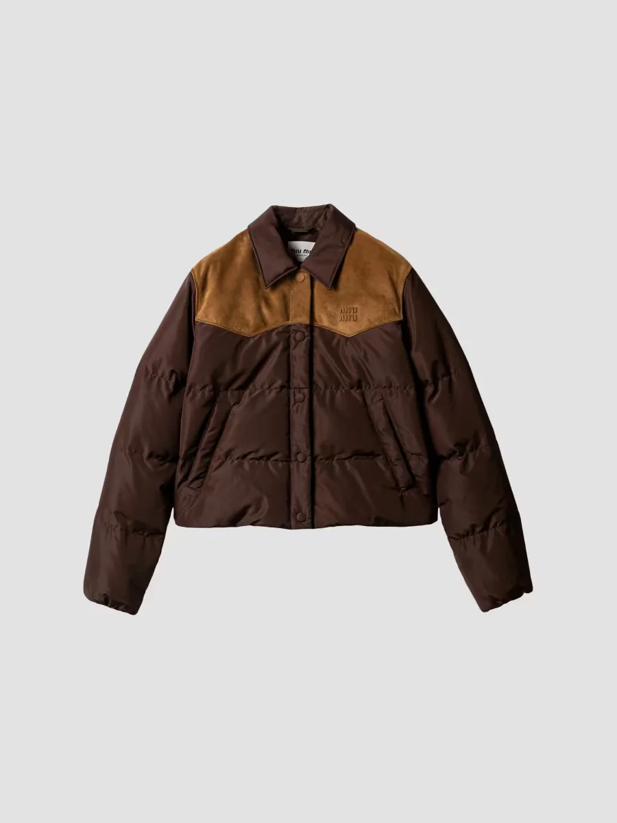 Technical Pong and Leather Down Jacket by Miu Miu